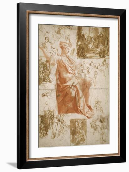 Sheet of Studies for the Blinding of Elymas, Sacrifice at Lystra, and a Holy Family, C.1558-Taddeo Zuccaro-Framed Giclee Print