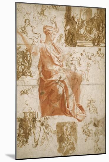 Sheet of Studies for the Blinding of Elymas, Sacrifice at Lystra, and a Holy Family, C.1558-Taddeo Zuccaro-Mounted Giclee Print