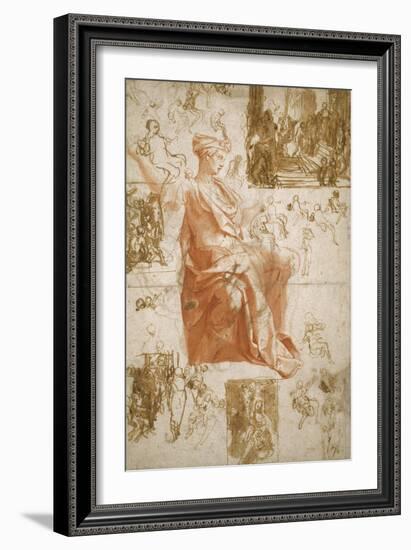 Sheet of Studies for the Blinding of Elymas, Sacrifice at Lystra, and a Holy Family, C.1558-Taddeo Zuccaro-Framed Giclee Print