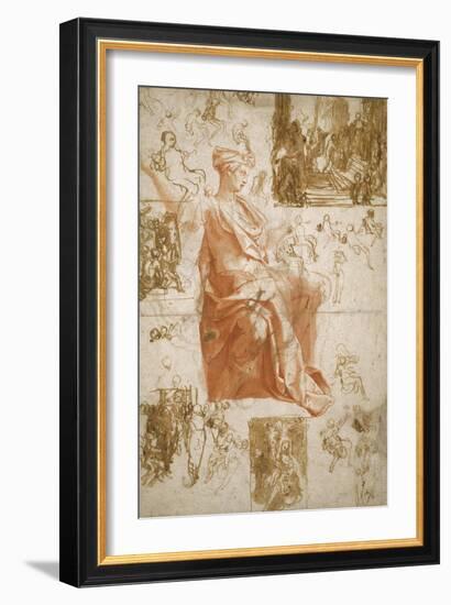 Sheet of Studies for the Blinding of Elymas, Sacrifice at Lystra, and a Holy Family, C.1558-Taddeo Zuccaro-Framed Giclee Print