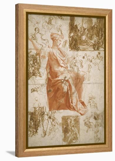 Sheet of Studies for the Blinding of Elymas, Sacrifice at Lystra, and a Holy Family, C.1558-Taddeo Zuccaro-Framed Premier Image Canvas