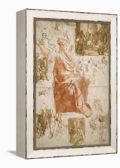 Sheet of Studies for the Blinding of Elymas, Sacrifice at Lystra, and a Holy Family, C.1558-Taddeo Zuccaro-Framed Premier Image Canvas