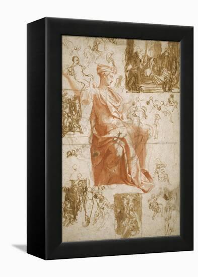 Sheet of Studies for the Blinding of Elymas, Sacrifice at Lystra, and a Holy Family, C.1558-Taddeo Zuccaro-Framed Premier Image Canvas