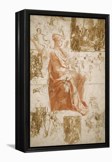 Sheet of Studies for the Blinding of Elymas, Sacrifice at Lystra, and a Holy Family, C.1558-Taddeo Zuccaro-Framed Premier Image Canvas