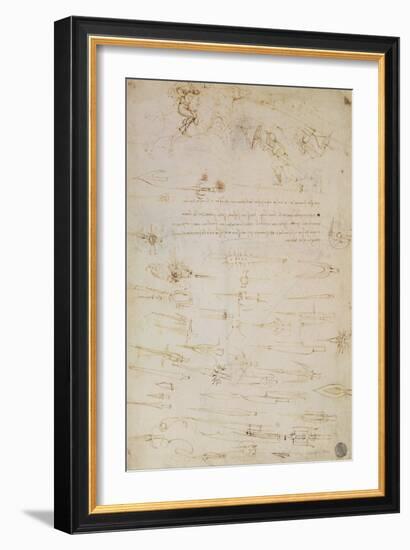 Sheet of Studies of Foot Soldiers and Horsemen in Combat, and Halbards, 1485-1488-Leonardo da Vinci-Framed Giclee Print