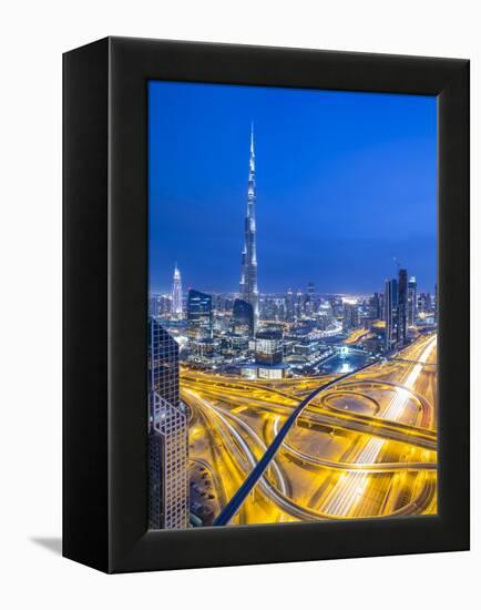 Sheikh Zayad Road and Burj Khalifa, Downtown, Dubai, United Arab Emirates-Jon Arnold-Framed Premier Image Canvas