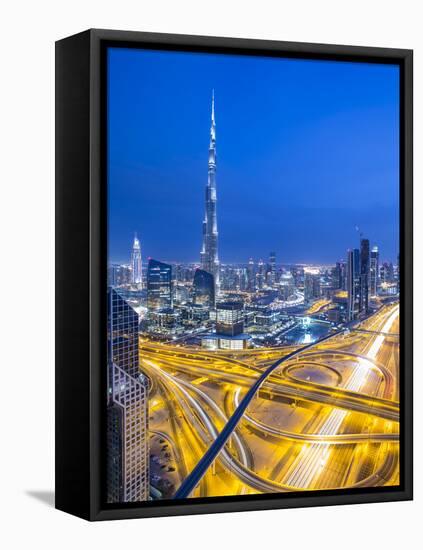 Sheikh Zayad Road and Burj Khalifa, Downtown, Dubai, United Arab Emirates-Jon Arnold-Framed Premier Image Canvas