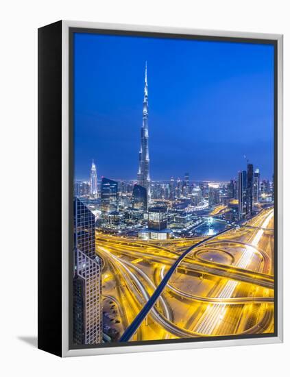 Sheikh Zayad Road and Burj Khalifa, Downtown, Dubai, United Arab Emirates-Jon Arnold-Framed Premier Image Canvas