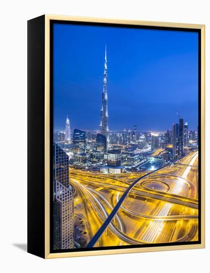 Sheikh Zayad Road and Burj Khalifa, Downtown, Dubai, United Arab Emirates-Jon Arnold-Framed Premier Image Canvas