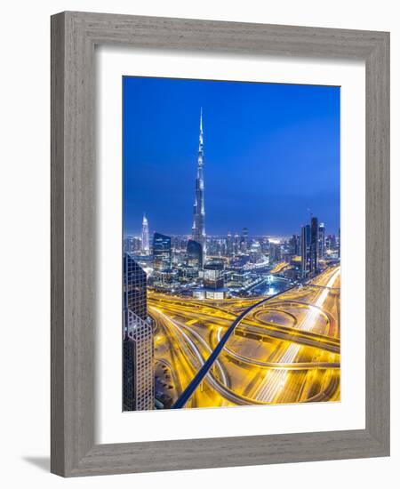 Sheikh Zayad Road and Burj Khalifa, Downtown, Dubai, United Arab Emirates-Jon Arnold-Framed Photographic Print