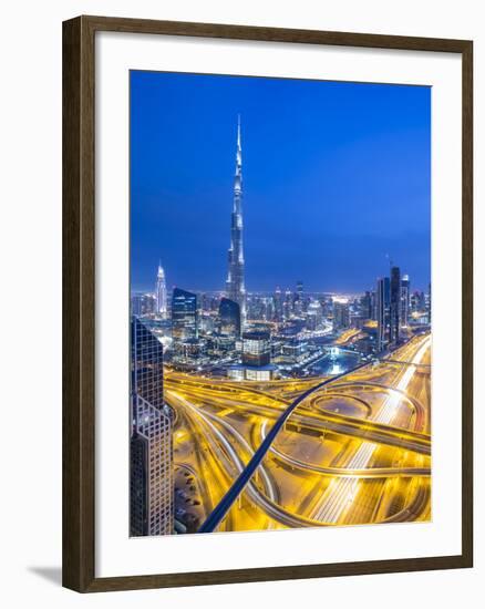 Sheikh Zayad Road and Burj Khalifa, Downtown, Dubai, United Arab Emirates-Jon Arnold-Framed Photographic Print