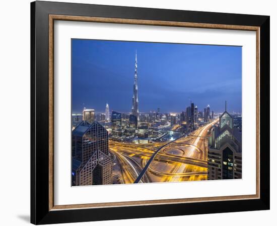 Sheikh Zayad Road and Burj Khalifa, Downtown, Dubai, United Arab Emirates-Jon Arnold-Framed Photographic Print