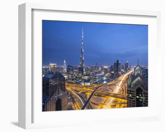 Sheikh Zayad Road and Burj Khalifa, Downtown, Dubai, United Arab Emirates-Jon Arnold-Framed Photographic Print