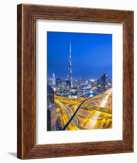 Sheikh Zayad Road and Burj Khalifa, Downtown, Dubai, United Arab Emirates-Jon Arnold-Framed Photographic Print