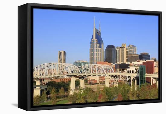 Shelby Pedestrian Bridge and Nashville Skyline, Tennessee, United States of America, North America-Richard Cummins-Framed Premier Image Canvas