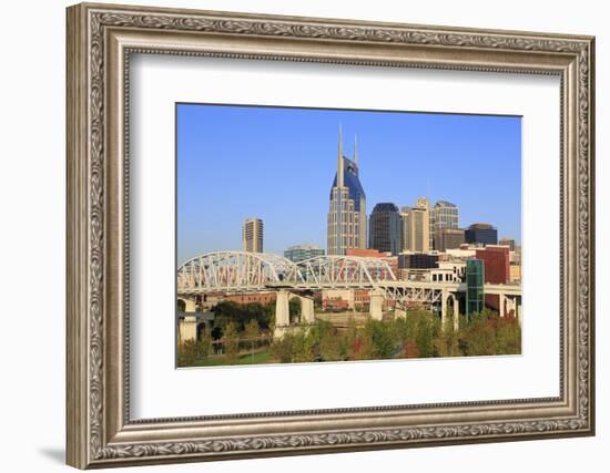 Shelby Pedestrian Bridge and Nashville Skyline, Tennessee, United States of America, North America-Richard Cummins-Framed Photographic Print