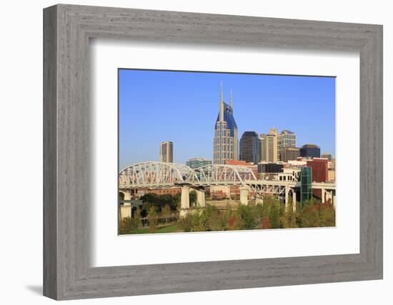 Shelby Pedestrian Bridge and Nashville Skyline, Tennessee, United States of America, North America-Richard Cummins-Framed Photographic Print