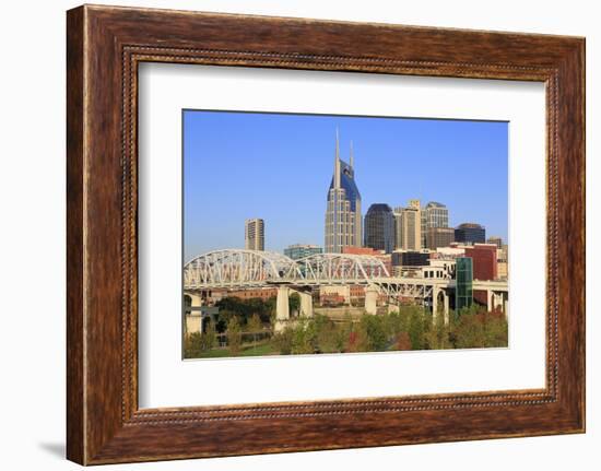 Shelby Pedestrian Bridge and Nashville Skyline, Tennessee, United States of America, North America-Richard Cummins-Framed Photographic Print