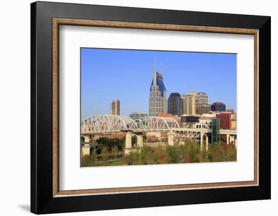 Shelby Pedestrian Bridge and Nashville Skyline, Tennessee, United States of America, North America-Richard Cummins-Framed Photographic Print