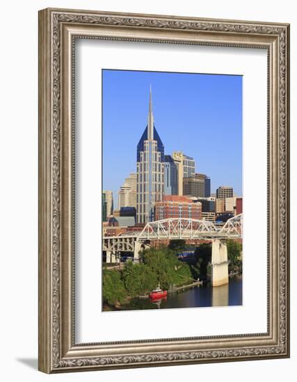 Shelby Pedestrian Bridge and Nashville Skyline, Tennessee, United States of America, North America-Richard Cummins-Framed Photographic Print