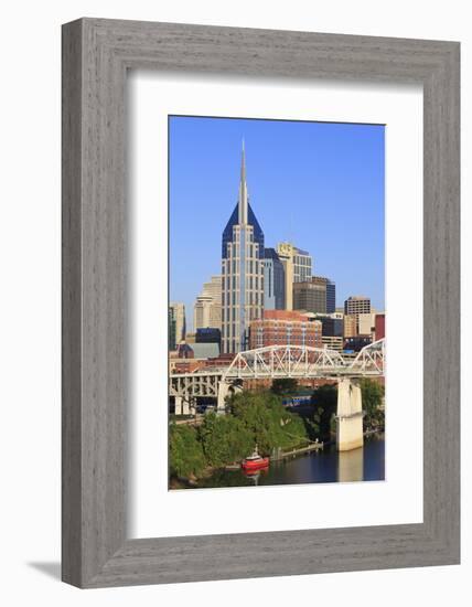 Shelby Pedestrian Bridge and Nashville Skyline, Tennessee, United States of America, North America-Richard Cummins-Framed Photographic Print