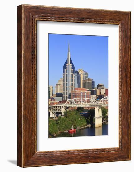 Shelby Pedestrian Bridge and Nashville Skyline, Tennessee, United States of America, North America-Richard Cummins-Framed Photographic Print