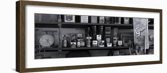 Shelf of old general store in historic Chippewa City, Cook County, Minnesota, USA-null-Framed Photographic Print