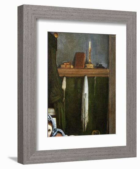 Shelf with Candelabra and Books, Detail from the Annunciation, Ca 1434-Lorenzo Lotto-Framed Giclee Print