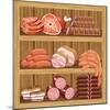 Shelfs with Meat Products. Meat Market.-gurZZZa-Mounted Art Print