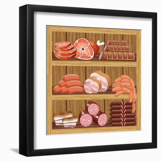 Shelfs with Meat Products. Meat Market.-gurZZZa-Framed Art Print