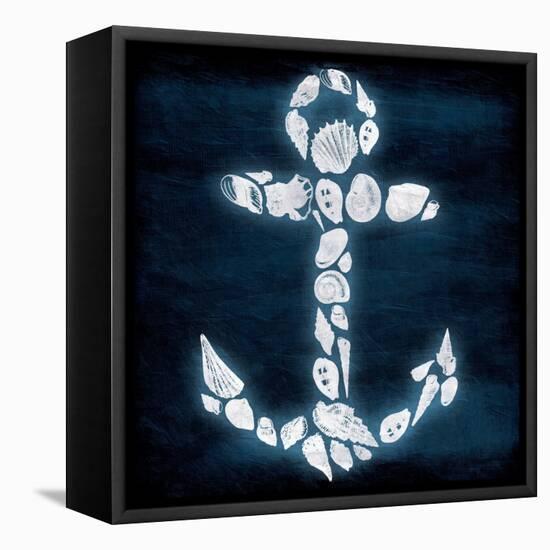 Shell Anchor Deep Blue-Jace Grey-Framed Stretched Canvas