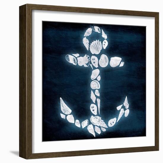Shell Anchor Deep Blue-Jace Grey-Framed Art Print