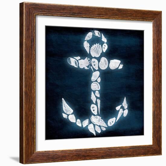 Shell Anchor Deep Blue-Jace Grey-Framed Art Print