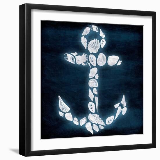 Shell Anchor Deep Blue-Jace Grey-Framed Art Print