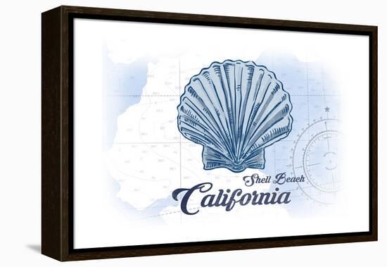 Shell Beach, California - Scallop Shell - Blue - Coastal Icon-Lantern Press-Framed Stretched Canvas