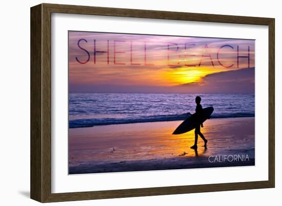 Shell Beach, California - Surfer and Sunset-Lantern Press-Framed Art Print