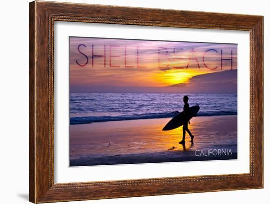 Shell Beach, California - Surfer and Sunset-Lantern Press-Framed Art Print