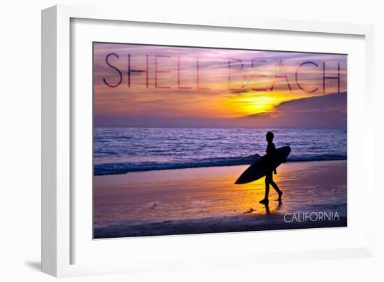 Shell Beach, California - Surfer and Sunset-Lantern Press-Framed Art Print