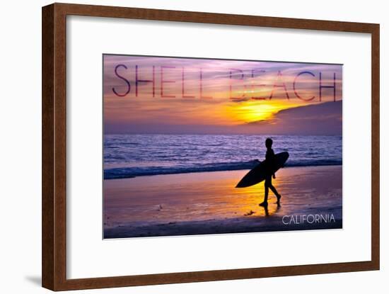 Shell Beach, California - Surfer and Sunset-Lantern Press-Framed Art Print