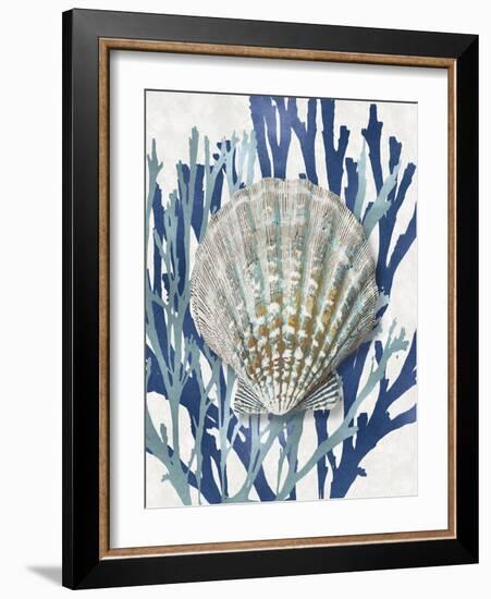 Shell Coral Aqua Blue IV-Caroline Kelly-Framed Art Print