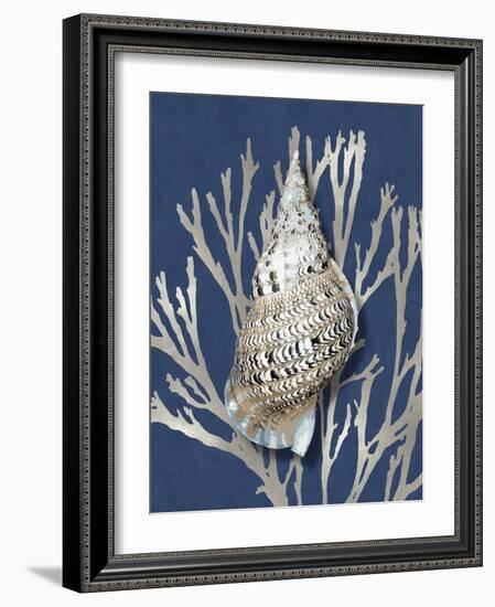 Shell Coral Silver on Blue I-Caroline Kelly-Framed Art Print