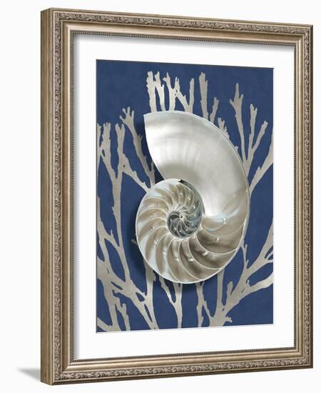 Shell Coral Silver on Blue II-Caroline Kelly-Framed Art Print