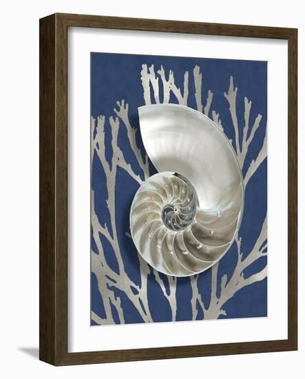 Shell Coral Silver on Blue II-Caroline Kelly-Framed Art Print