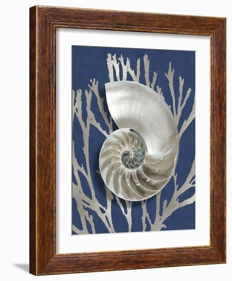 Shell Coral Silver on Blue II-Caroline Kelly-Framed Art Print