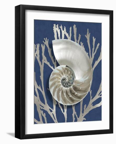 Shell Coral Silver on Blue II-Caroline Kelly-Framed Art Print