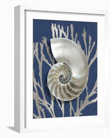 Shell Coral Silver on Blue II-Caroline Kelly-Framed Art Print