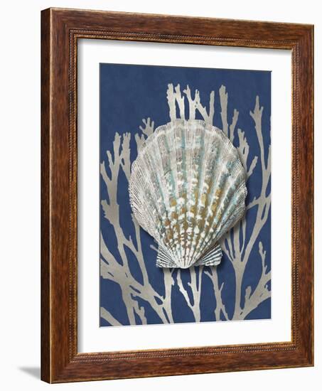 Shell Coral Silver on Blue IV-Caroline Kelly-Framed Art Print