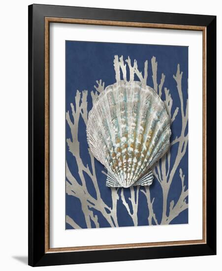 Shell Coral Silver on Blue IV-Caroline Kelly-Framed Art Print