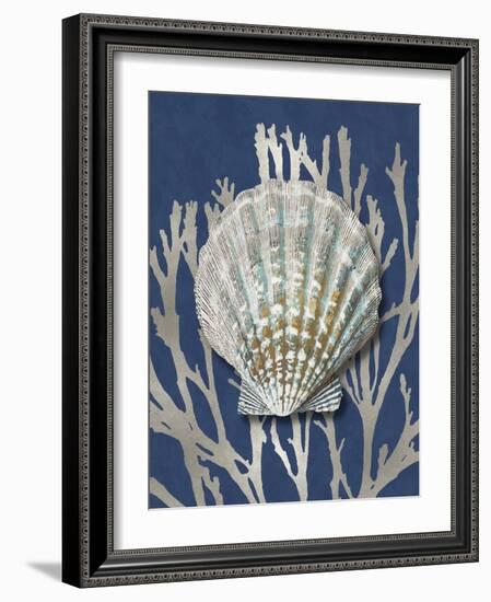 Shell Coral Silver on Blue IV-Caroline Kelly-Framed Art Print