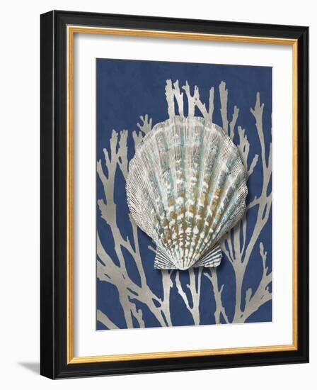 Shell Coral Silver on Blue IV-Caroline Kelly-Framed Art Print